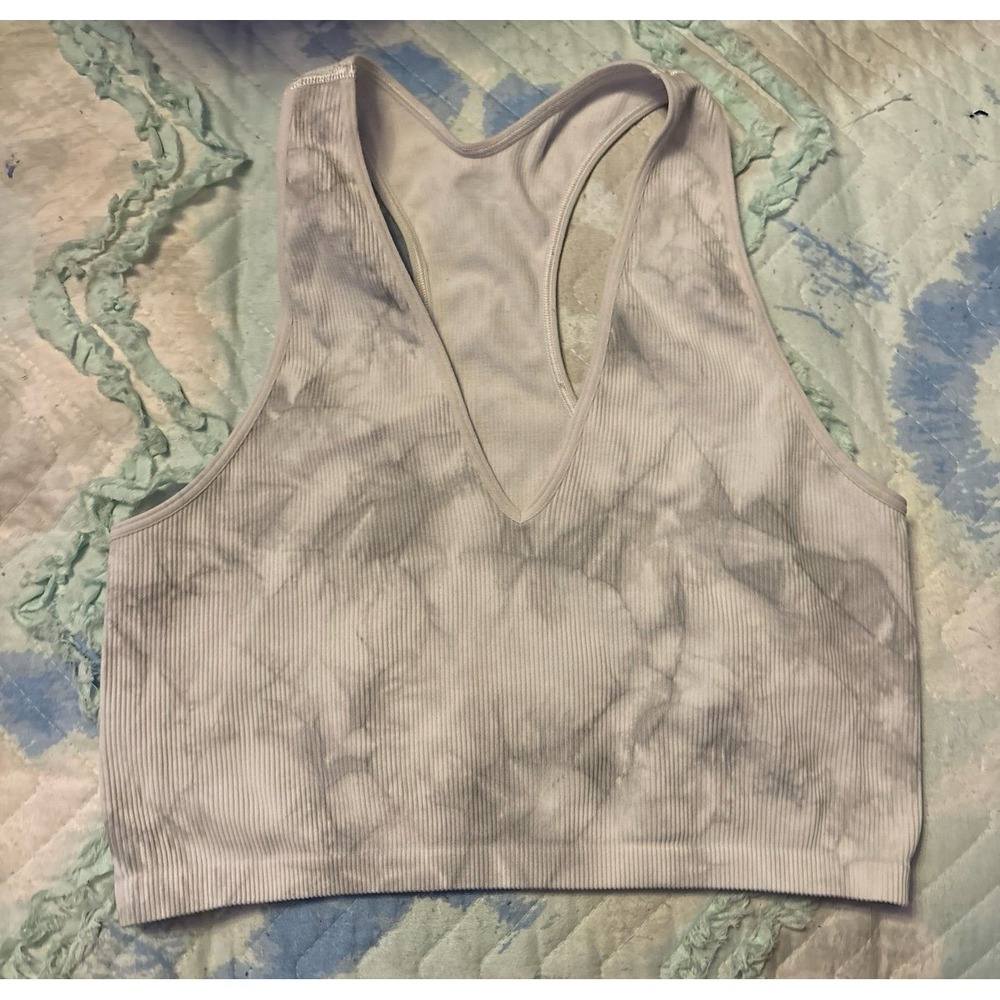 DSG Ribbed Grey Marble Deep V Low Impact Sports Bra, Large‎